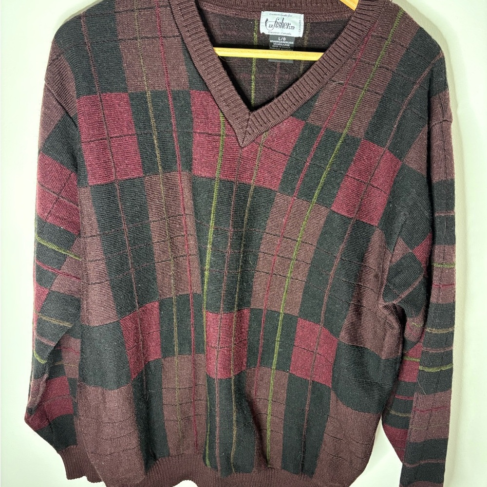 Men's V-Neck Sweater in Red and Black